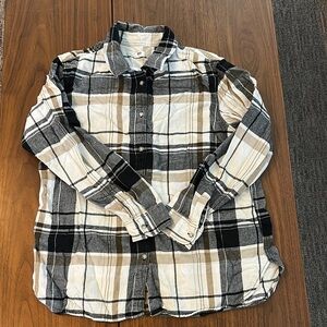 Plaid Button Down Shirt - Black, White, Brown